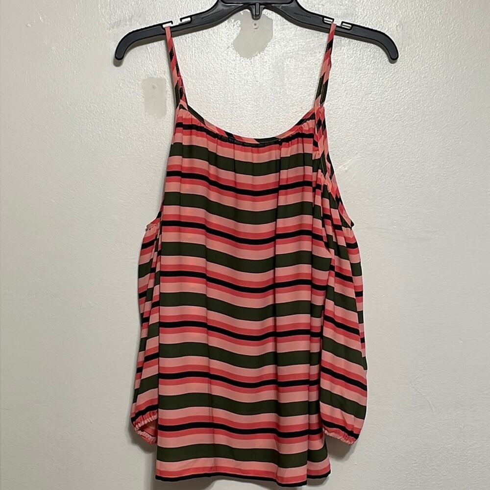 7th Avenue New York & Company Pink Stripe Cold Shoulder Top XL